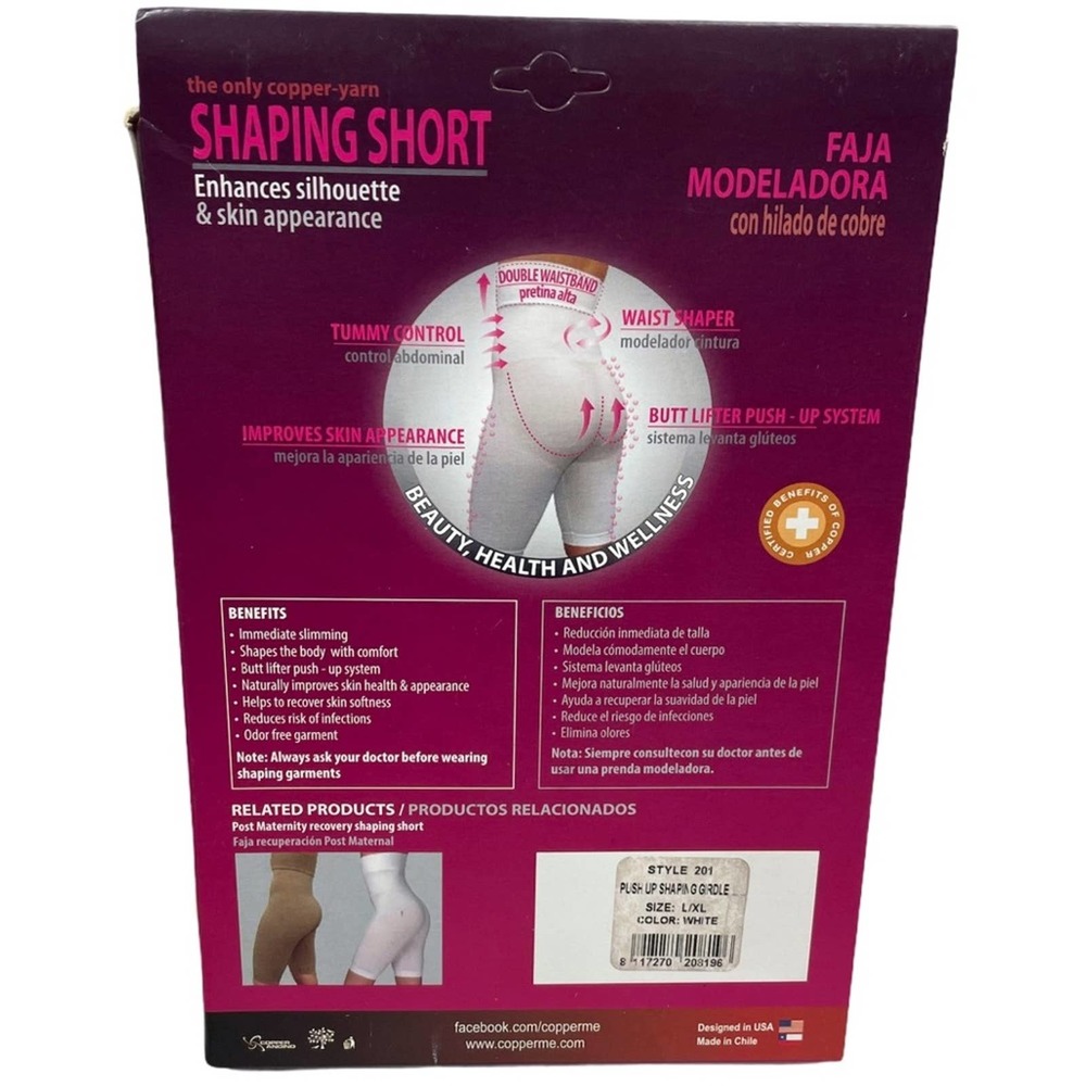 New Copperme White Copper Infused Push Up Shorts Shaping Girdle Shorts Size L/XL - Picture 4 of 4
